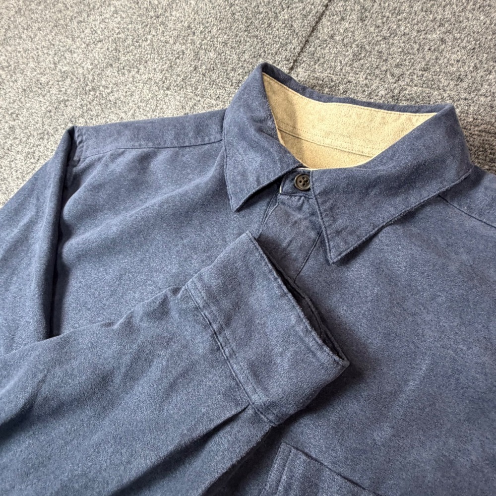 Consensus Sportswear Mens Medium‎ Blue Faux Suede Long Sleeve Pullover Shirt M